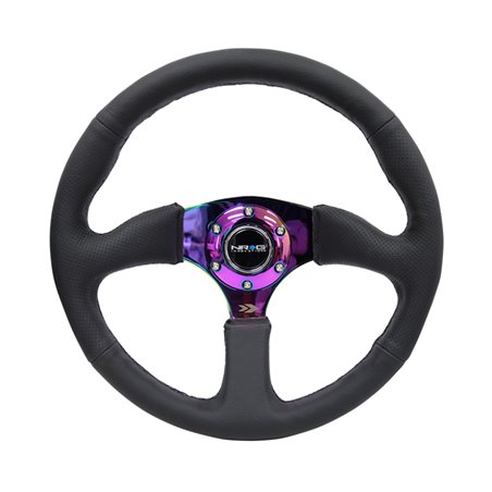 NRG Reinforced Steering Wheel (350mm / 2.5in. Deep) Leather Race Comfort Grip w/4mm Neochrome Spokes