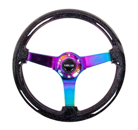 NRG Reinforced Steering Wheel (350mm / 3in. Deep) Classic Blk Sparkle w/4mm Neochrome 3-Spoke Center