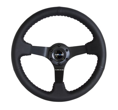 NRG Reinforced Steering Wheel (350mm / 3in. Deep) Bk Leather w/Bk BBall Stitch (Odi Bakchis Edition)