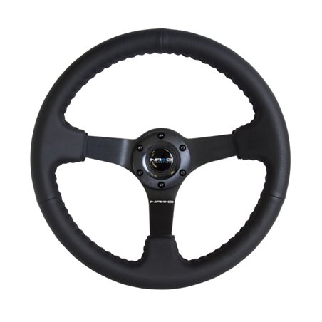 NRG Reinforced Steering Wheel (350mm / 3in. Deep) Bk Leather w/Bk BBall Stitch (Odi Bakchis Edition)