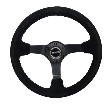 NRG Reinforced Steering Wheel (350mm / 3in. Deep) Blk Suede/Blk Bball Stitch w/5mm Matte Black Spoke