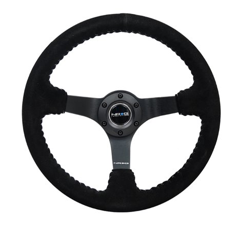 NRG Reinforced Steering Wheel (350mm / 3in. Deep) Blk Suede/Silver BBall Stitch w/5mm Mt. Blk Spokes