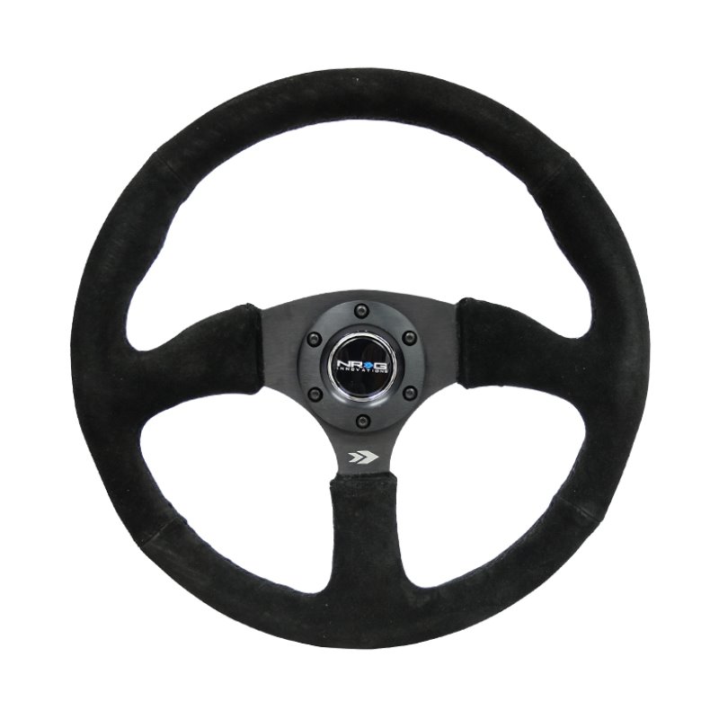 NRG Reinforced Steering Wheel (350mm / 2.5in. Deep) Blk Suede Comfort Grip w/5mm Matte Blk Spokes