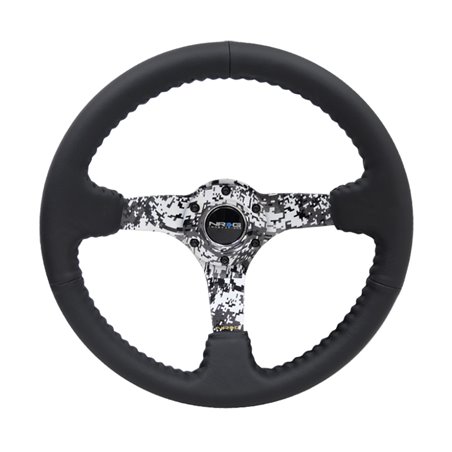 NRG Reinforced Steering Wheel (350mm / 3in. Deep) Blk Leather w/Hydrodipped Digi-Camo Spokes