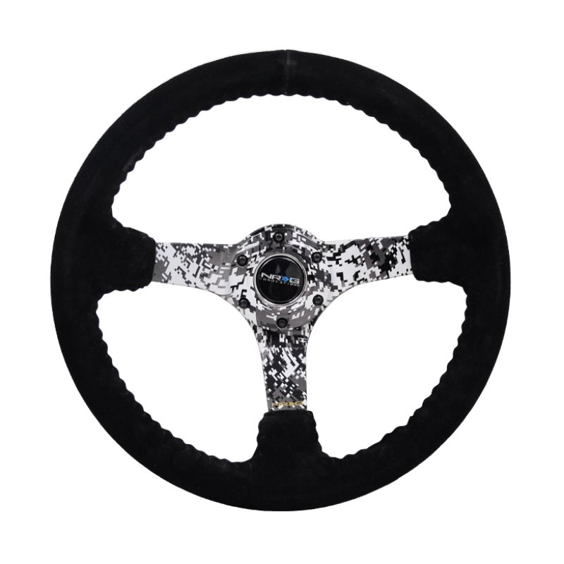 NRG Reinforced Steering Wheel (350mm / 3in. Deep) Blk Suede w/Hydrodipped Digi-Camo Spokes