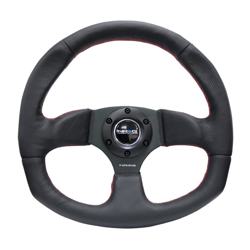 NRG Reinforced Steering Wheel (320mm Horizontal / 330mm Vertical) Leather w/Red Stitching