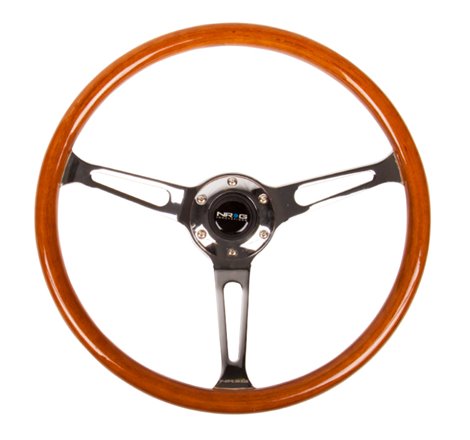 NRG Reinforced Steering Wheel (360mm) Classic Wood Grain w/Chrome Cutout 3-Spoke Center