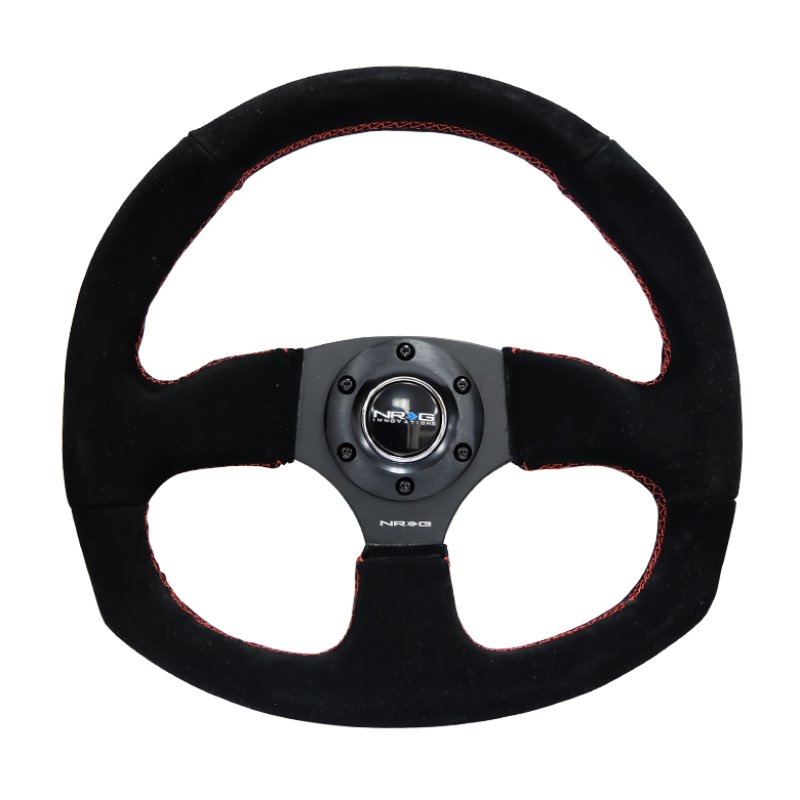 NRG Reinforced Steering Wheel (320mm Horizontal / 330mm Vertical) Suede w/Red Stitch