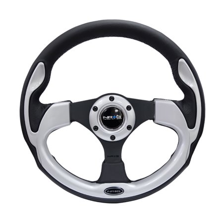 NRG Reinforced Steering Wheel (320mm) Blk w/Silver Trim & 5mm 3-Spoke