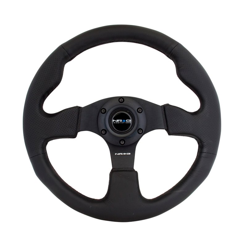 NRG Reinforced Steering Wheel (320mm) Black Leather w/Black Stitching