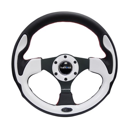 NRG Reinforced Steering Wheel (320mm) Blk w/White Trim & 4mm 3-Spoke