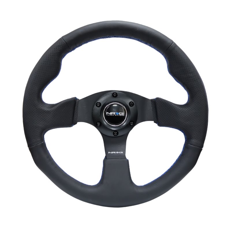 NRG Reinforced Steering Wheel (320mm) Black Leather w/Blue Stitching