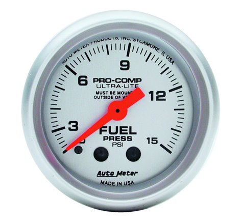 Autometer Ultra-Lite 2-1/16in 0-15 PSI Mechanical Fuel-Pressure Gauge w/ Isolator