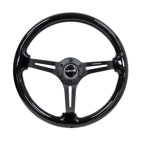 NRG Reinforced Steering Wheel (350mm / 3in. Deep) Blk Wood w/Blk Matte Spoke/Black Center Mark