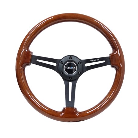 NRG Reinforced Steering Wheel (350mm / 3in. Deep) Brown Wood w/Blk Matte Spoke/Black Center Mark