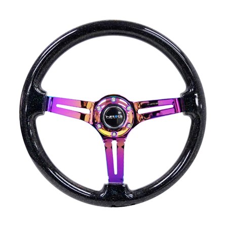 NRG Reinforced Steering Wheel (350mm / 3in. Deep) Blk Multi Color Flake w/ Neochrome Center Mark