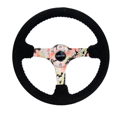 NRG Reinforced Steering Wheel (350mm / 3in. Deep) Blk Suede Floral Dipped w/ Blk Baseball Stitch