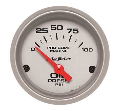 Autometer Marine Silver Ultra-Lite 2-1/16in 100PSI Electric Oil Pressure Gauge