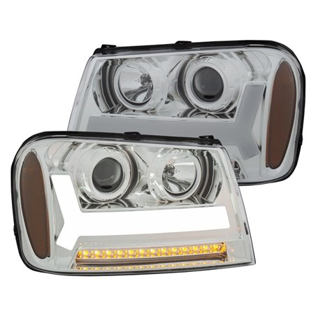 ANZO 2006-2009 Chevrolet Trailblazer Projector Headlights w/ Plank Style Design Chrome w/ Amber