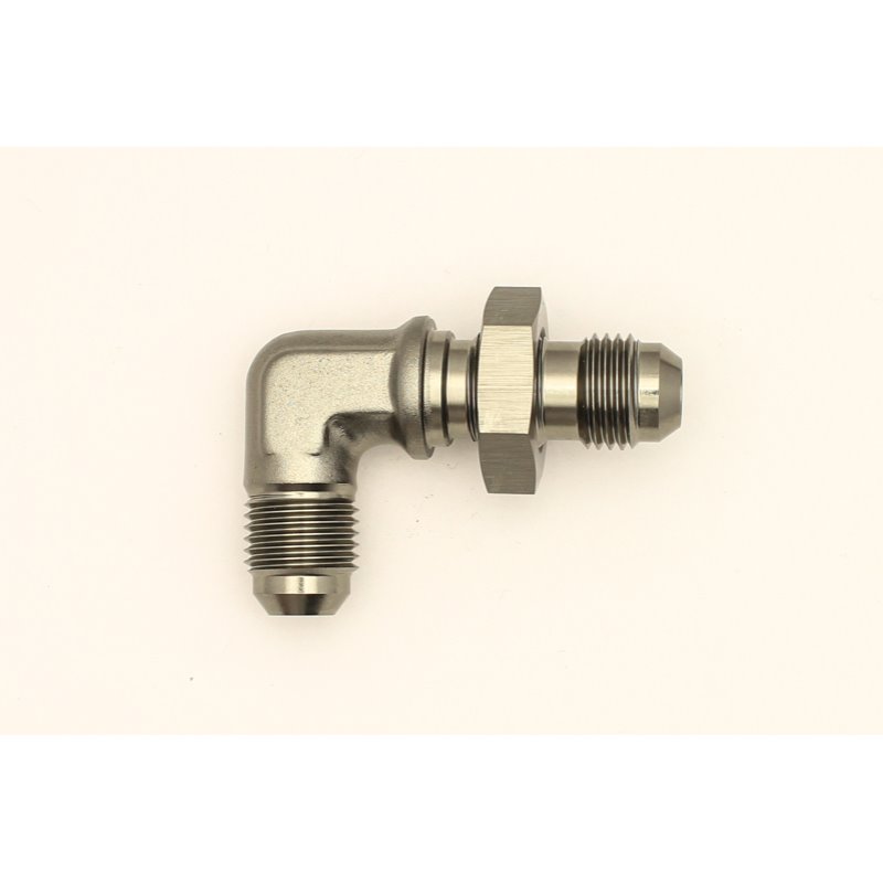 DeatschWerks 6AN Male Flare To 6AN Male Flare Bulkhead Adapter 90-Degree (Incl. Nut)