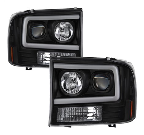 Spyder 99-04 Ford F250 Super Duty Projector Headlights - Light Bar - Black PRO-YD-FF25099V2-LB-BK