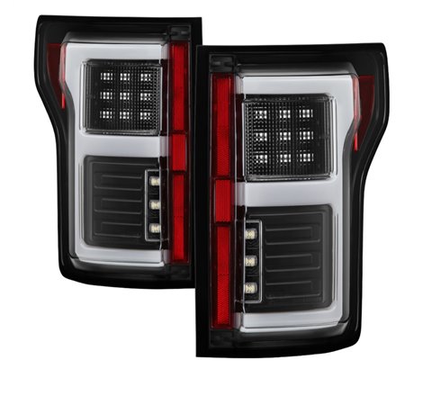 Spyder 15-18 Ford F-150 Light Bar LED Tail Lights (w/Blind Spot) - Black (ALT-YD-FF15015BS-LBLED-BK)