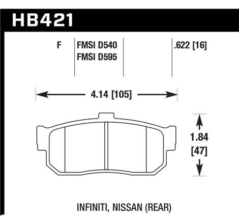 Hawk 92-98 Maxima / 93-01 Altima / 00 Infiniti I30 / 91-96 G20 / 99-01 G20 HPS Street Rear Brake Pad