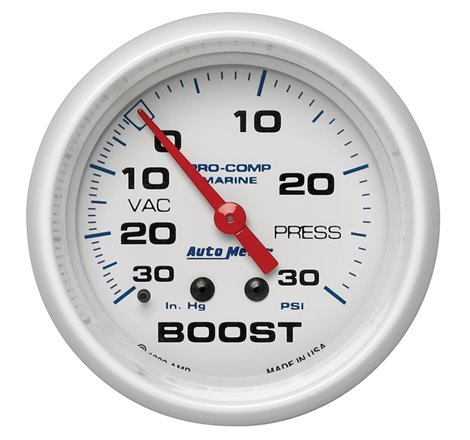 Autometer Marine White Gauge 2-5/8in Mechanical Vacuum/Boost Gauge 30INHG-30PSI