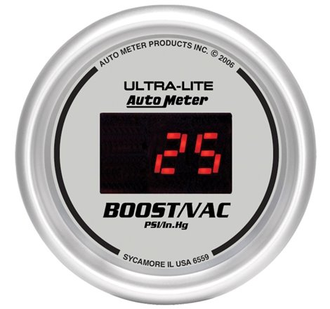 Autometer Ultra-Lite 2-1/16in 30INHG-30PSI Digital Silver Dial Vacuum/Boost Gauge w/ Red Led