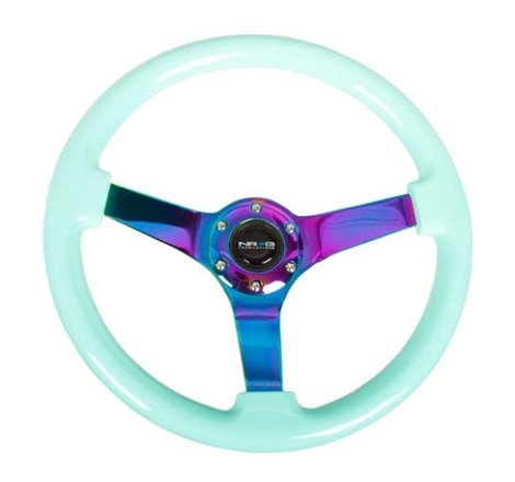 NRG Reinforc Steering Wheel (350mm / 3in. Deep) Minty Fresh Wood Grain w/Neochrome 3-Spoke Center