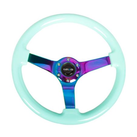 NRG Reinforc Steering Wheel (350mm / 3in. Deep) Minty Fresh Wood Grain w/Neochrome 3-Spoke Center