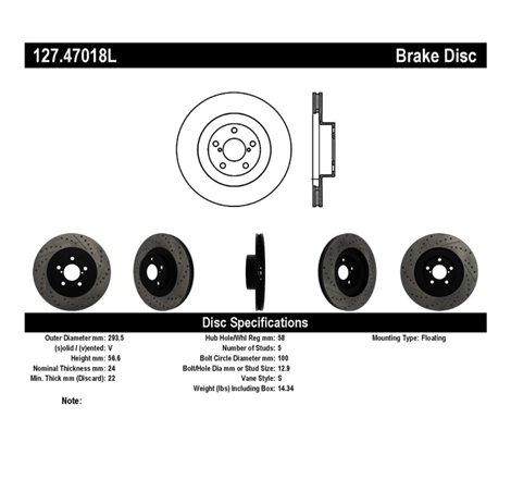 StopTech 02-10 Subaru WRX Slotted & Drilled Left Front Rotor (exc. STi)