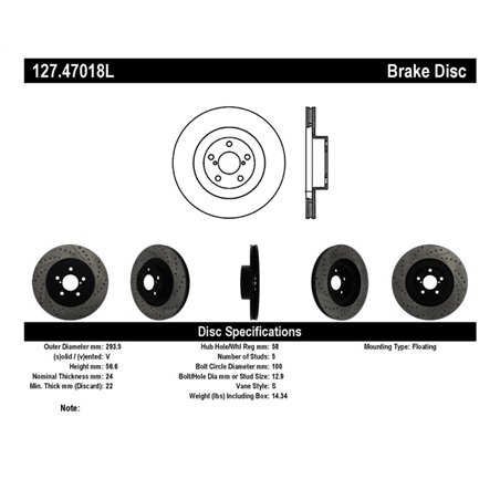 StopTech 02-10 Subaru WRX Slotted & Drilled Left Front Rotor (exc. STi)