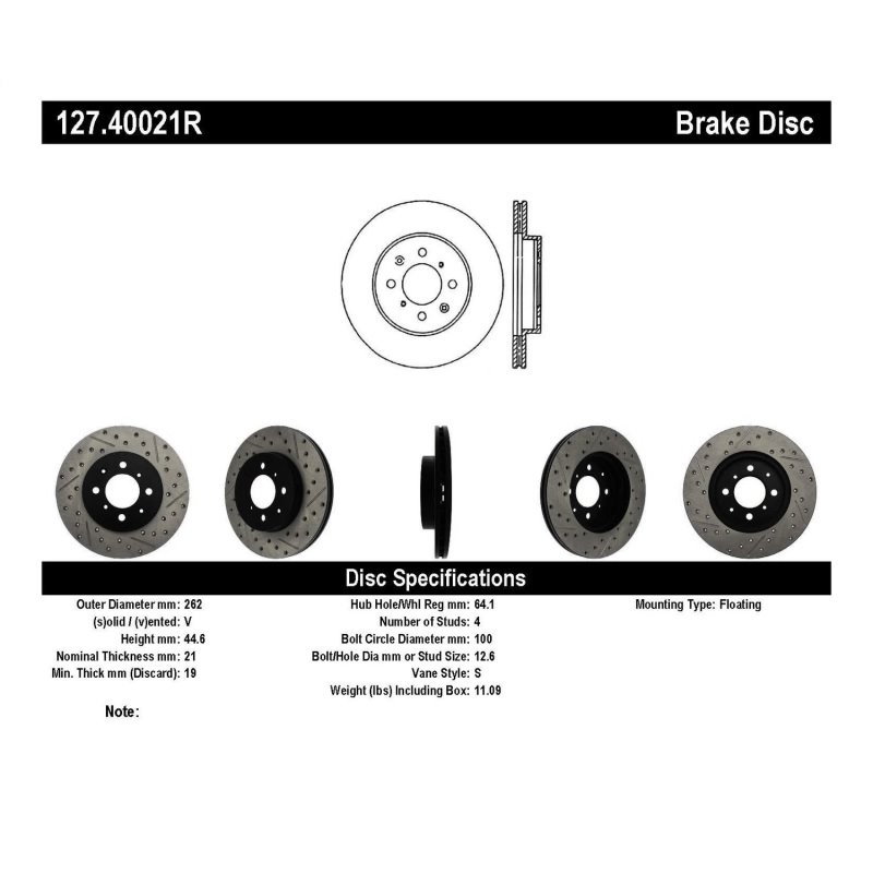 StopTech 90-01 Acura Integra (exc. Type R) / 01-05 Honda Civic / 07+ Honda Fit / 93-97 Del Sol VTEC