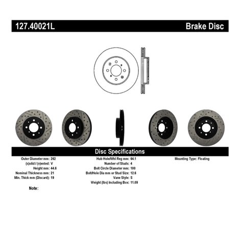 StopTech 90-01 Acura Integra (exc. Type R) / 01-05 Honda Civic / 07+ Honda Fit / 93-97 Del Sol VTEC