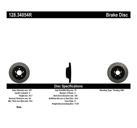 StopTech 01-07 BMW M3 (E46) / 00-04 M5 (E39) Drilled Right Rear Rotor