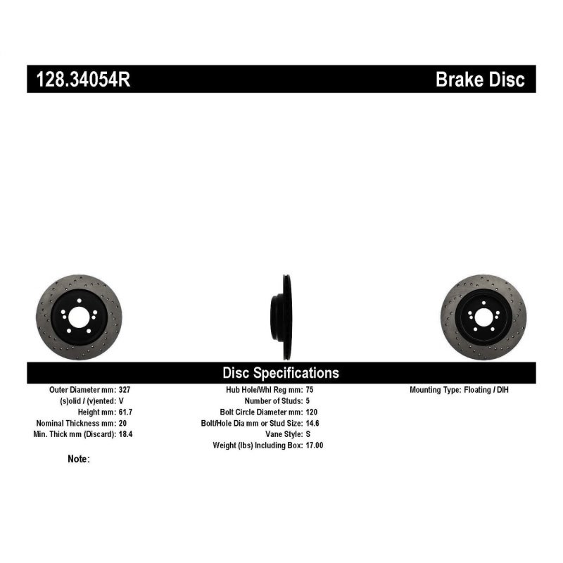 StopTech 01-07 BMW M3 (E46) / 00-04 M5 (E39) Drilled Right Rear Rotor