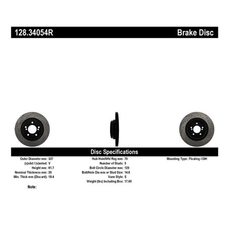 StopTech 01-07 BMW M3 (E46) / 00-04 M5 (E39) Drilled Right Rear Rotor