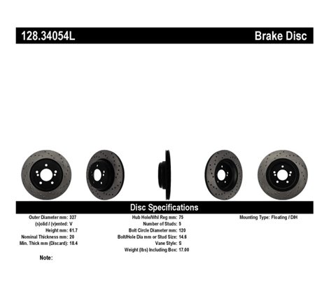 StopTech 01-07 BMW M3 (E46) / 00-04 M5 (E39) Drilled Left Rear Rotor