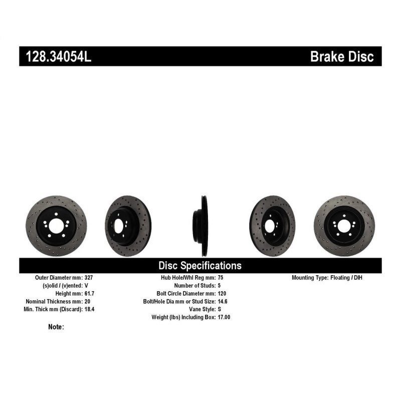 StopTech 01-07 BMW M3 (E46) / 00-04 M5 (E39) Drilled Left Rear Rotor