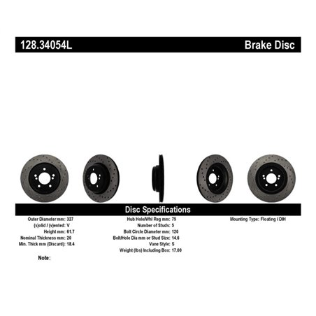 StopTech 01-07 BMW M3 (E46) / 00-04 M5 (E39) Drilled Left Rear Rotor