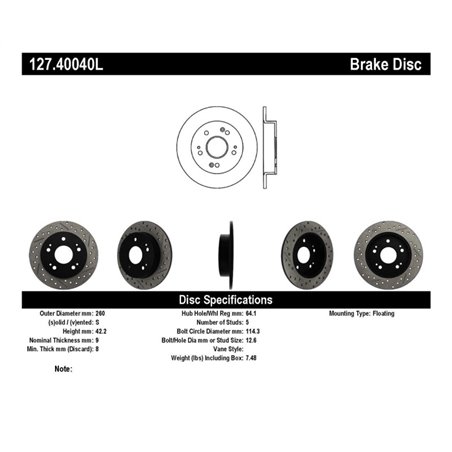 StopTech 06-09 Honda Civic Ex/Si Slotted & Drilled Left Rear Rotor