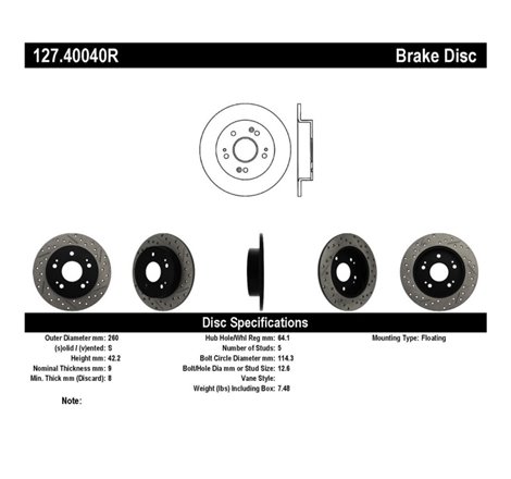 StopTech 06-09 Honda Civic Ex/Si Slotted & Drilled Right Rear Rotor