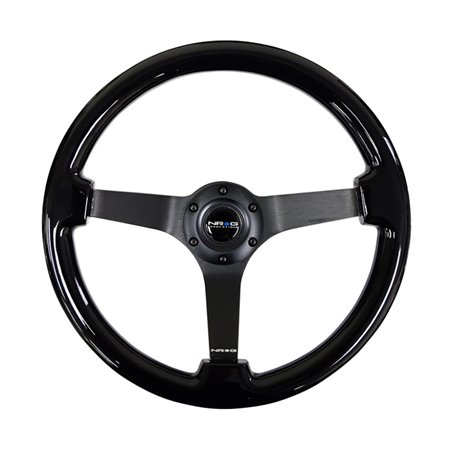 NRG Reinforced Steering Wheel (350mm / 3in. Deep) Black w/Black Chrome Solid 3-Spoke Center