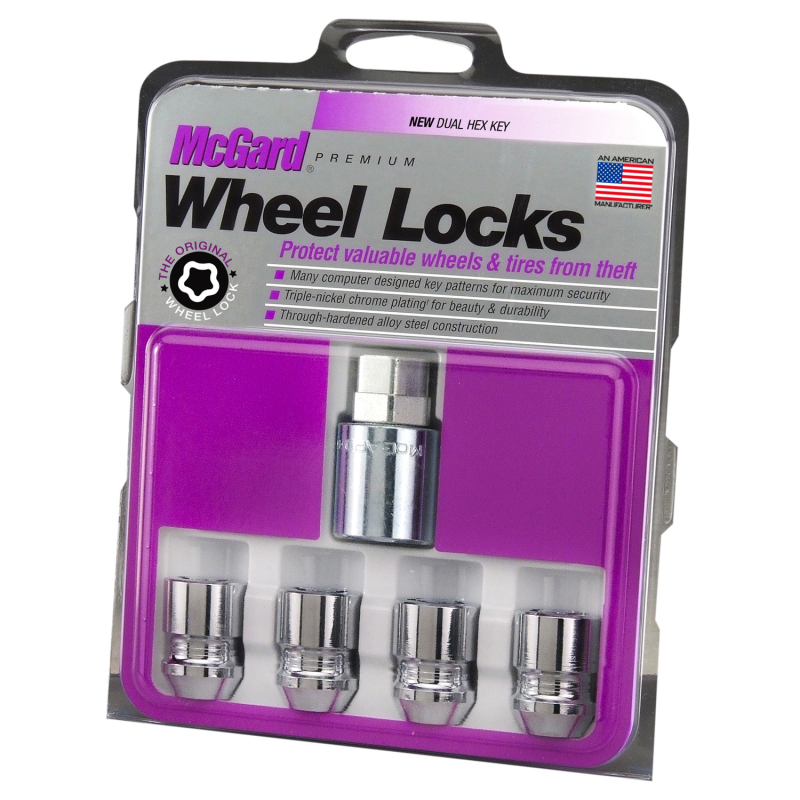 McGard Wheel Lock Nut Set - 4pk. (Cone Seat) M12X1.25 / 19mm & 21mm Dual Hex / 1.28in. L - Chrome