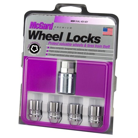 McGard Wheel Lock Nut Set - 4pk. (Cone Seat) M12X1.25 / 19mm & 21mm Dual Hex / 1.28in. L - Chrome