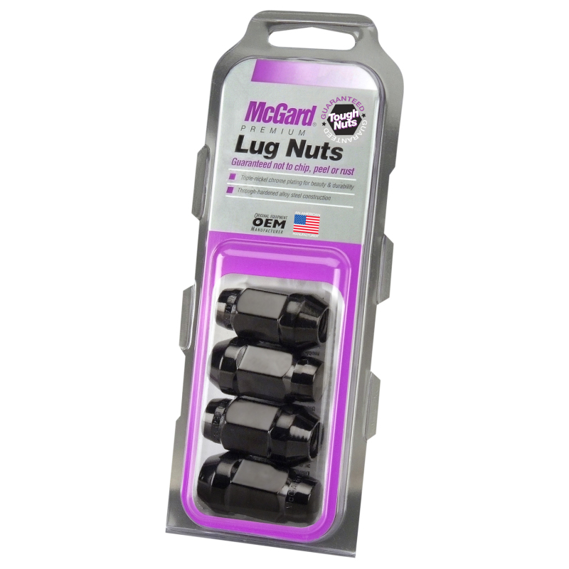 McGard Hex Lug Nut (Cone Seat Bulge Style) M12X1.5 / 3/4 Hex / 1.45in. Length (4-Pack) - Black