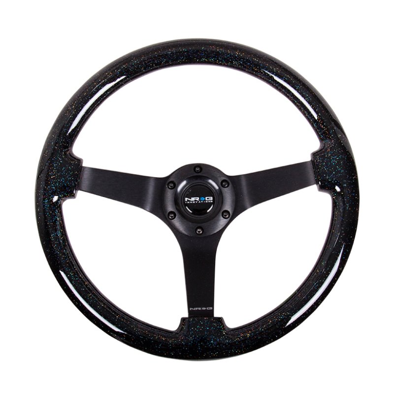 NRG Reinforced Steering Wheel (350mm / 3in Deep) Classic Blk Sparkle Wood Grain w/Blk 3-Spoke Center