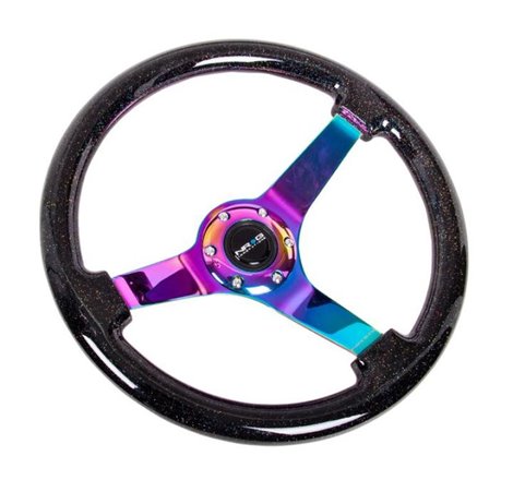 NRG Reinforced Steering Wheel (350mm / 3in Deep) Minty Fresh Wood Grain w/Black 3-Spoke Center