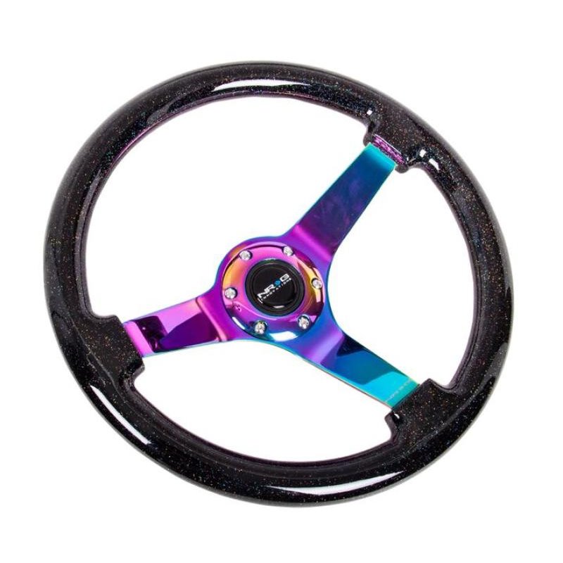 NRG Reinforced Steering Wheel (350mm / 3in Deep) Minty Fresh Wood Grain w/Black 3-Spoke Center